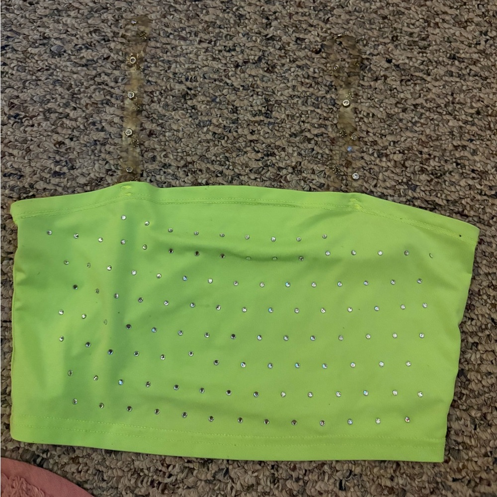 Green Embellished Sleeveless Crop Top